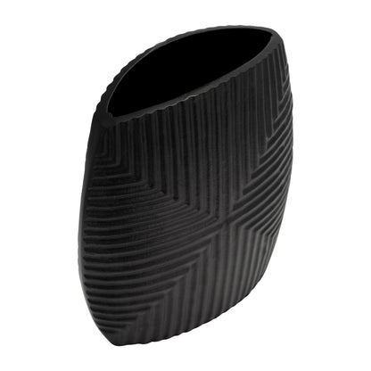 Metal, 10"h Ribbed Vase, Matte Black - Decor Addict, LLC
