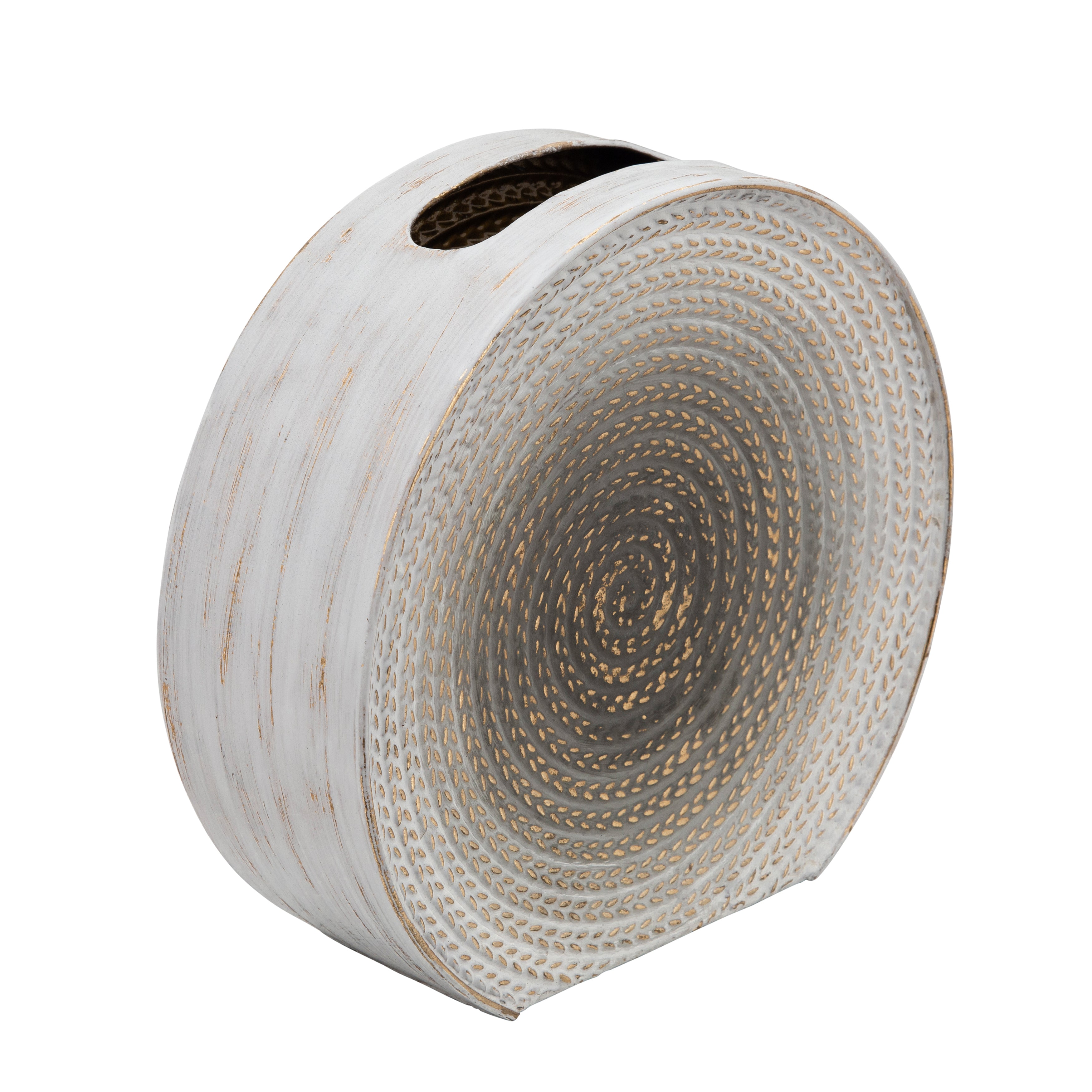 Metal 11"h Round Vase, White - Decor Addict, LLC