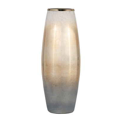 Glass,24"h Vase W/metal Rim, Cream/blk Ombre - Decor Addict, LLC