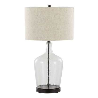 Botella 28" Glass Table Lamp with USB - Set of 2: Clear Dimpled Glass, Oil Bronze Metal, Natural Linen - Decor Addict, LLC