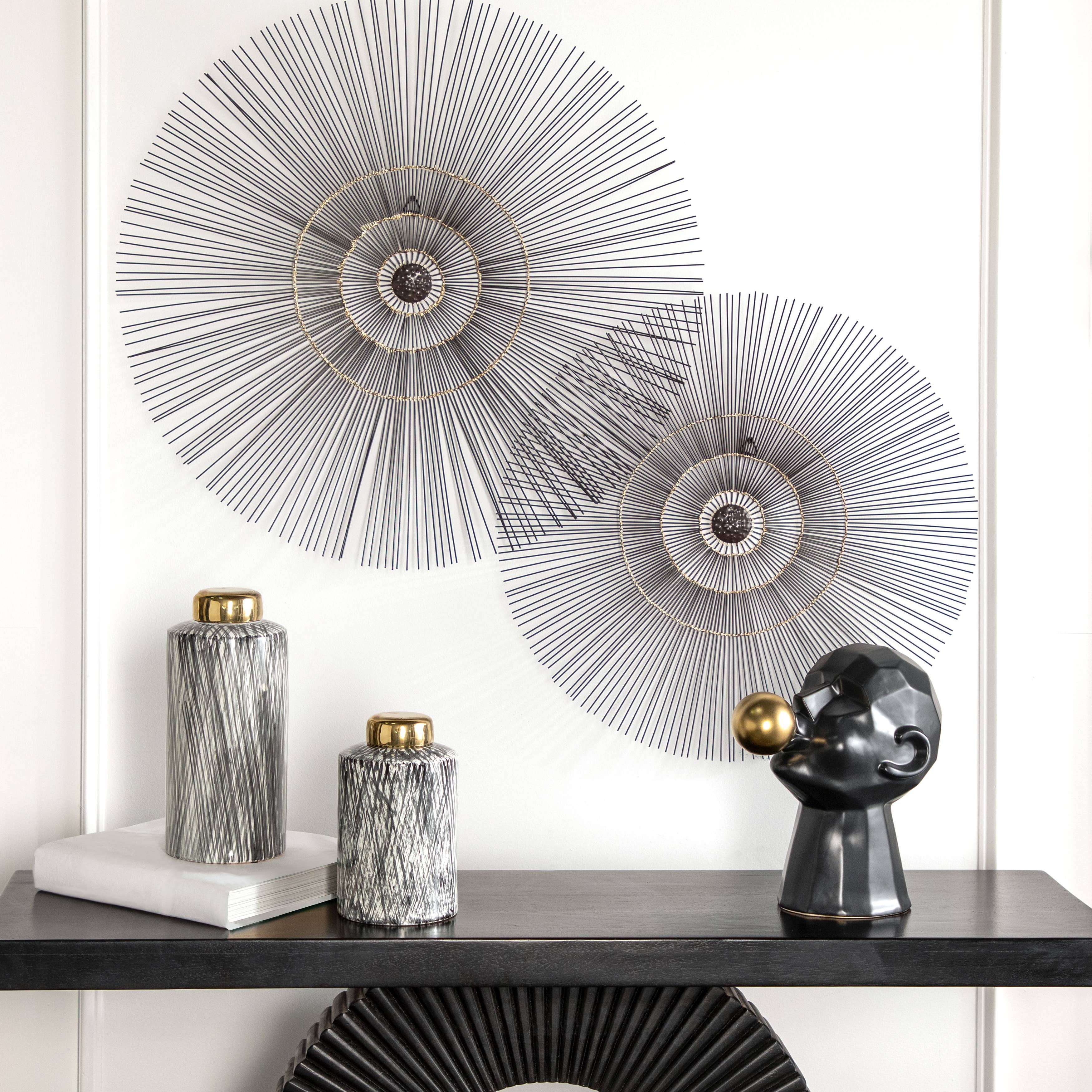 Black/White 10 in. Ceramic Novelty Cross Hatch Ginger Jar - Decor Addict, LLC