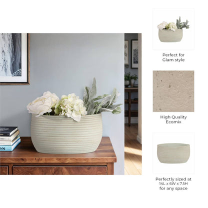 Decorative Vase - Teal Ceramic Small Ribbed Oval, 14 in. - Decor Addict, LLC