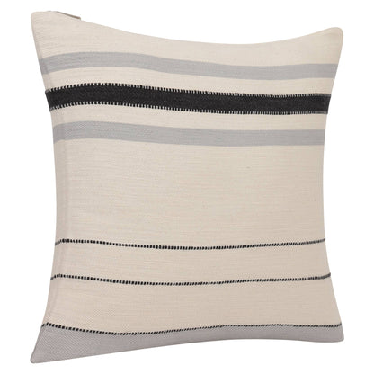Transitional Hand-Woven Modern Striped Cotton Throw Pillow: Ivory/Brown / Pillow- Poly Filled - Decor Addict, LLC