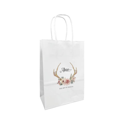 Custom Print Gem 5.3x3.5x8.5 inches White Paper Bags: 250 bags - $0.62/pc / 1 side print (front) - Decor Addict, LLC