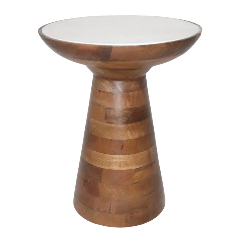 20" Wood Accent Table Marble Top, Natural/white