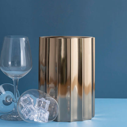 Gold Steel Ice Bucket Large Double Wall: Gold / STEEL - Decor Addict, LLC