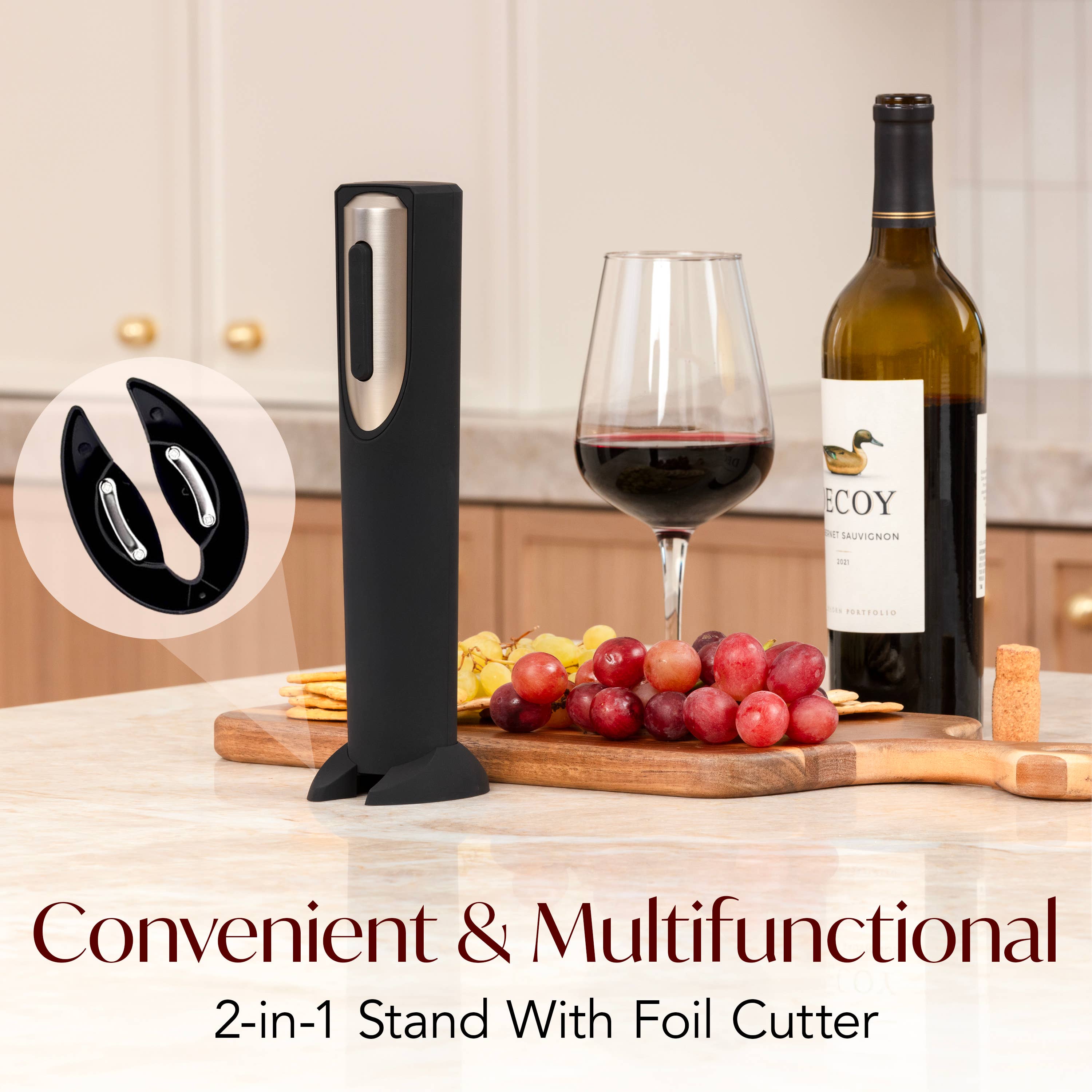Vin Fresco Electric Wine Opener, Battery-Powered Corkscrew: White & Rose Gold - Decor Addict, LLC