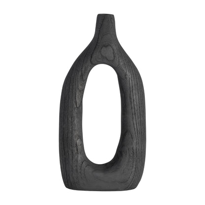 Wood, 14"h Cut-out Vase, Black - Decor Addict, LLC