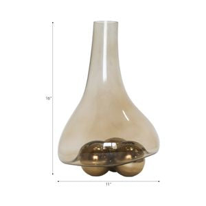 16" Feline Glass Vase with Metal Ball Base, Gold