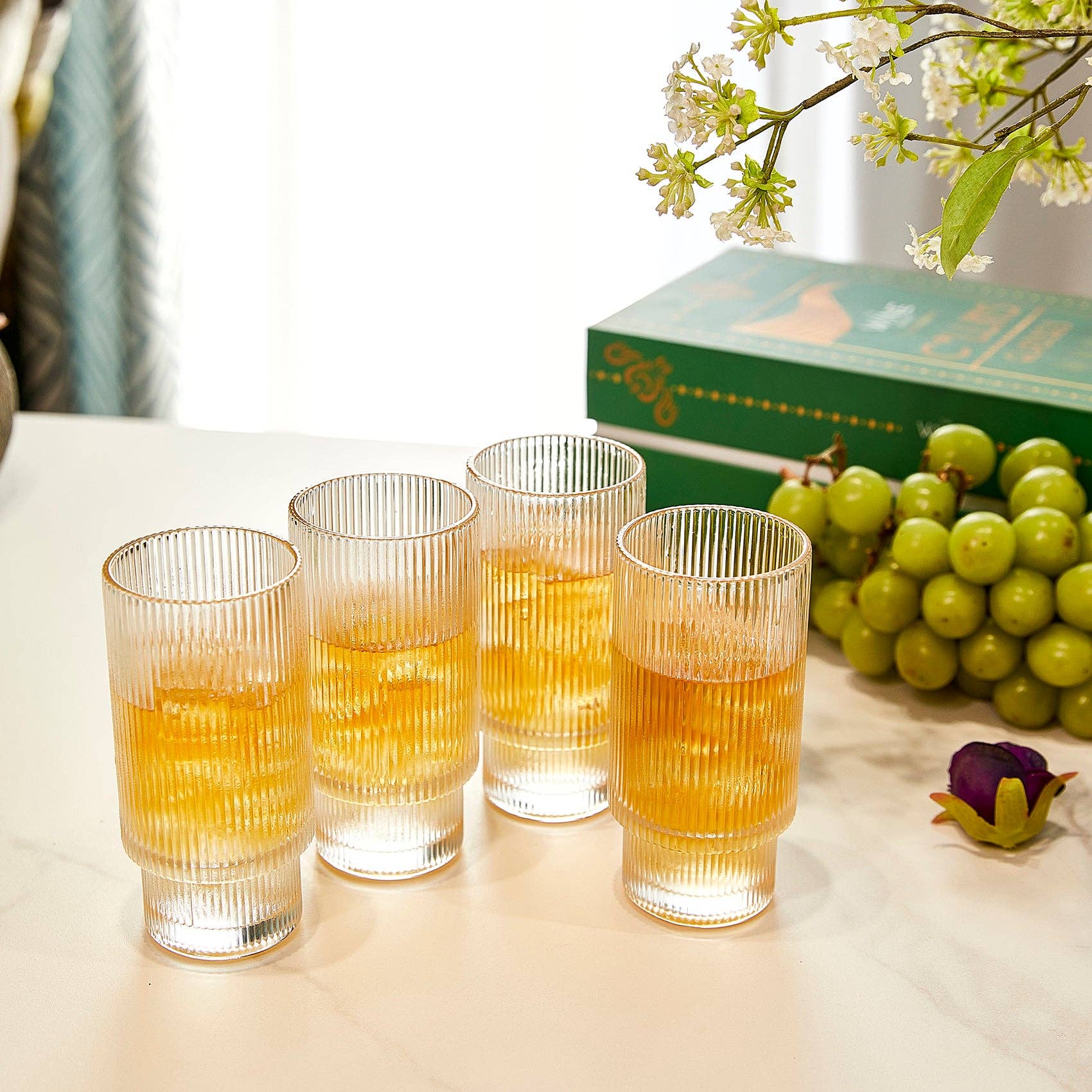 Vintage Art Deco Crystal Highball Ribbed Glass Set of 4 - Decor Addict, LLC