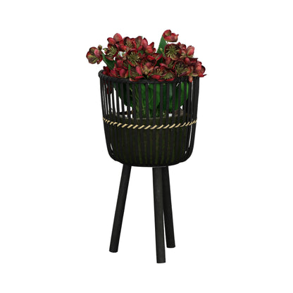 S/3 Bamboo Footed Planters 11/13/15", Black - Decor Addict, LLC