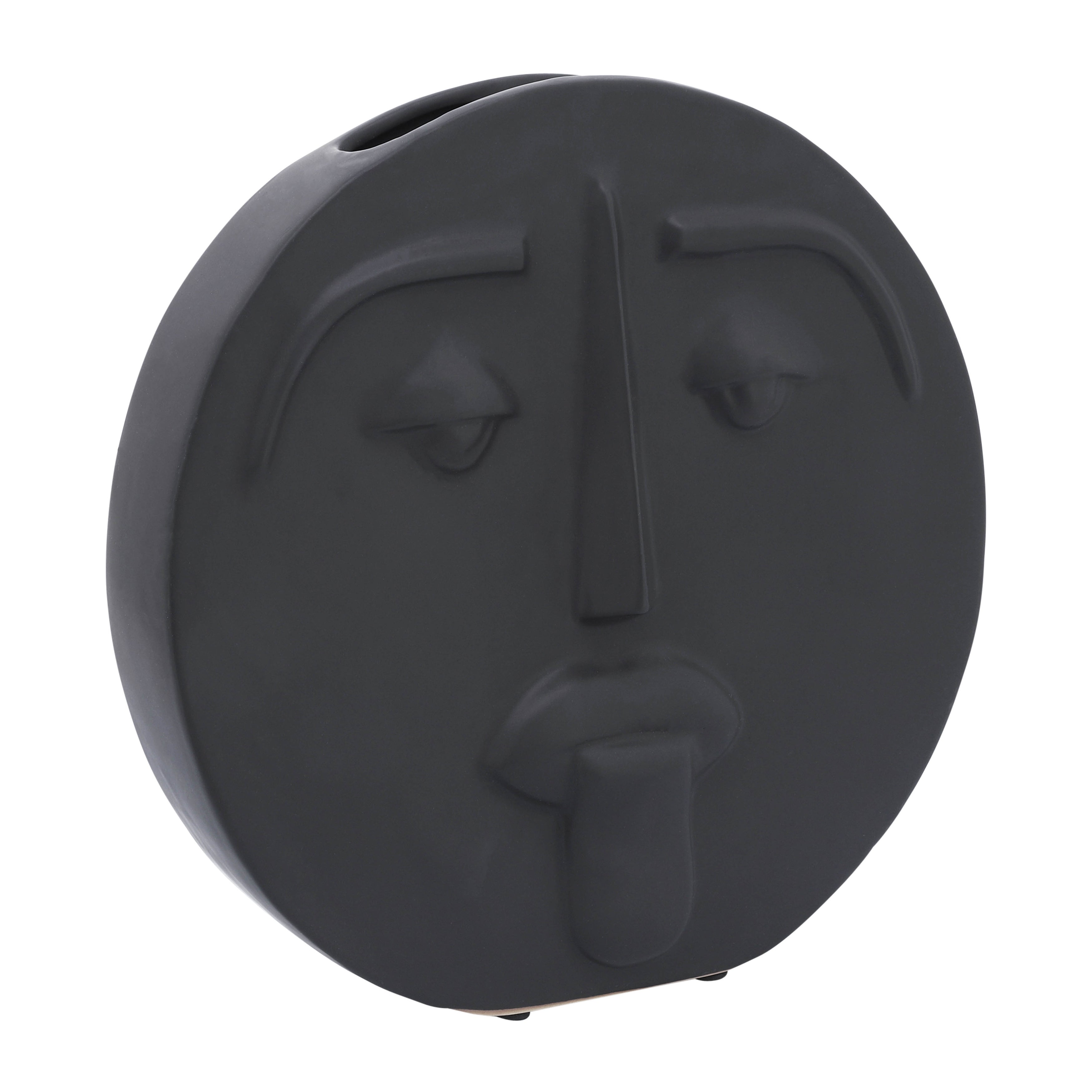 Cer, 10" Sad Face Vase, Black - Decor Addict, LLC
