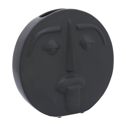 Cer, 10" Sad Face Vase, Black - Decor Addict, LLC