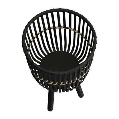 S/3 Bamboo Footed Planters 11/13/15", Black - Decor Addict, LLC