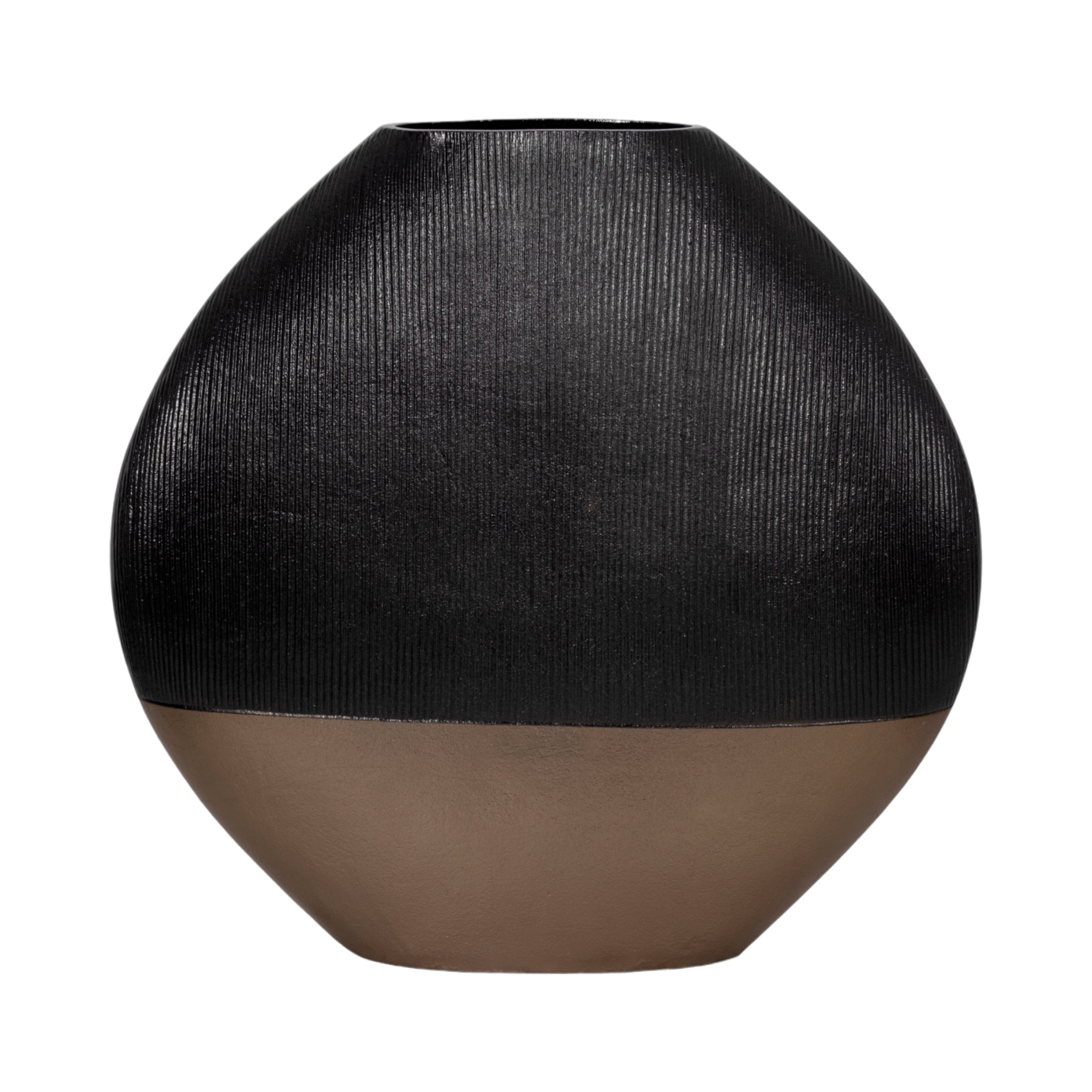 22" Color Block Round Vase, Black/brass Antique - Decor Addict, LLC