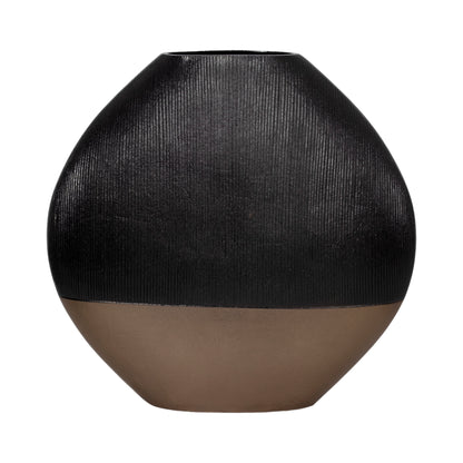22" Color Block Round Vase, Black/brass Antique - Decor Addict, LLC