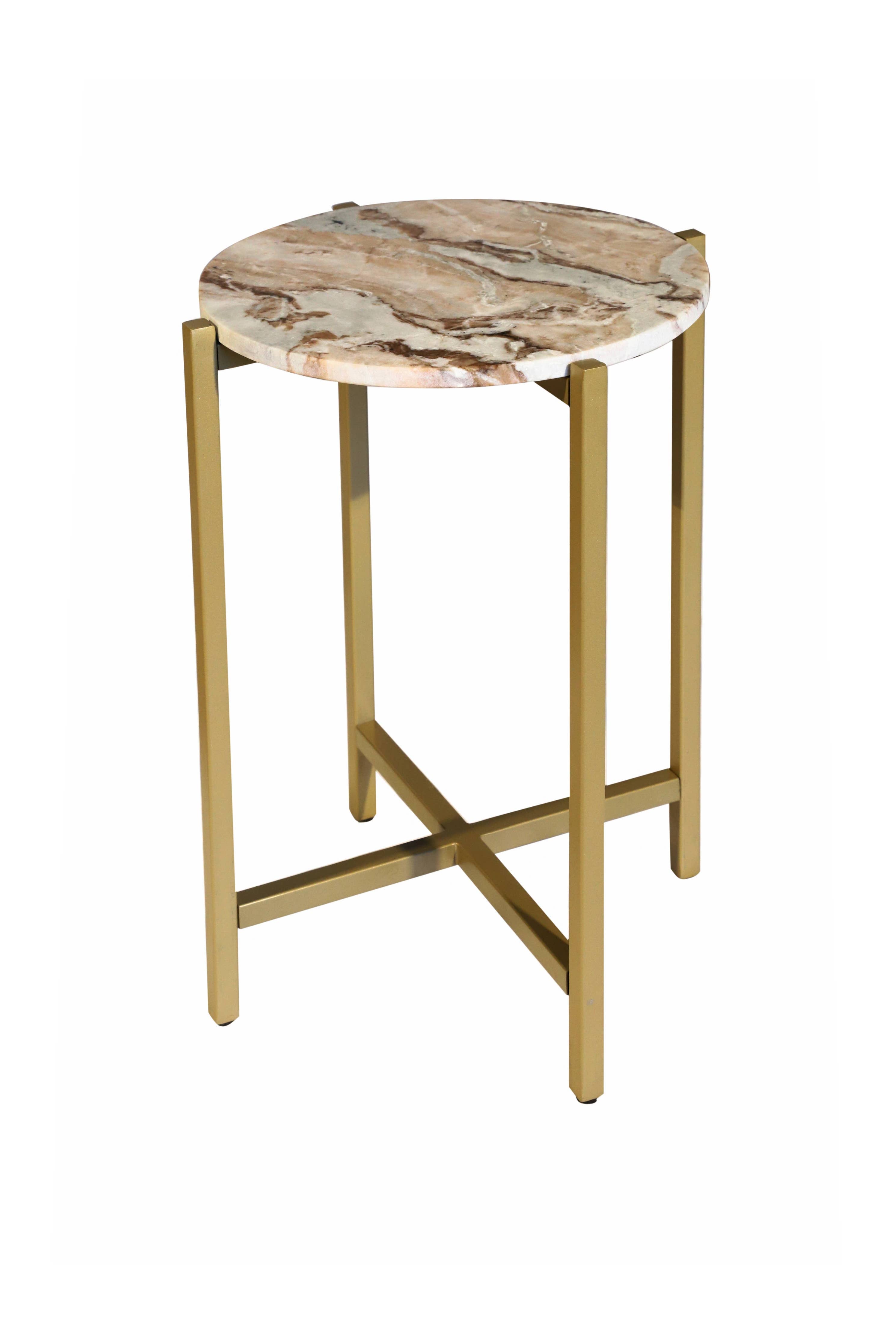 Brown Marble Side Table with Golden Metal Frame - 21''Height - Decor Addict, LLC