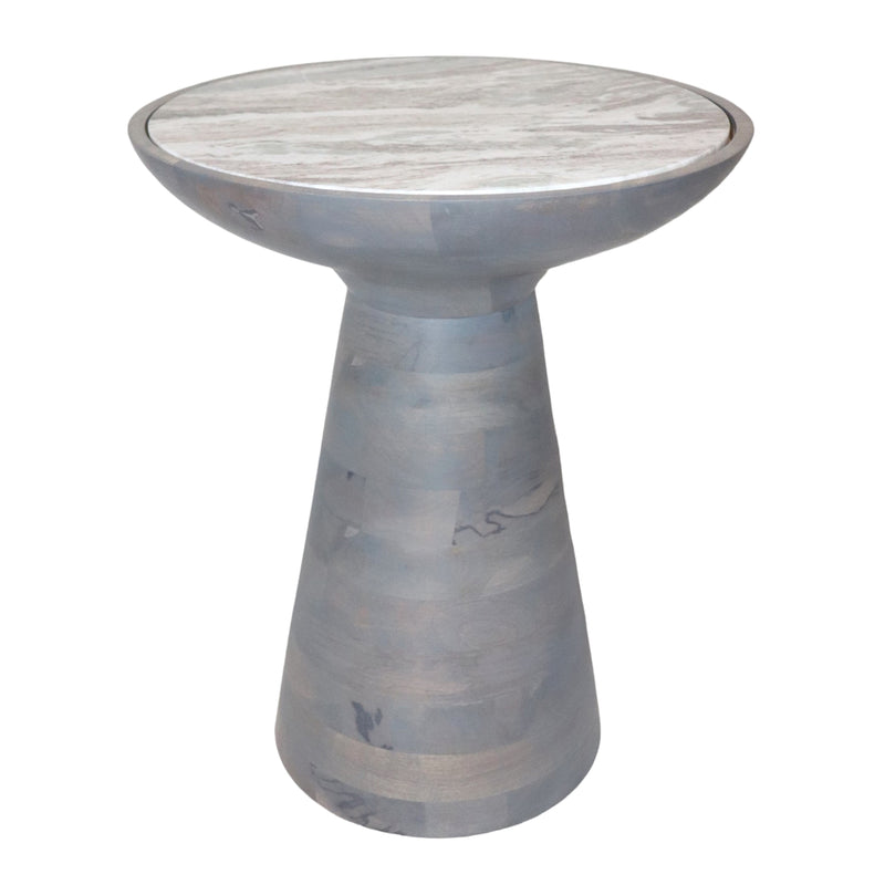20" Wood Accent Table Baslana Marble Top, Grey