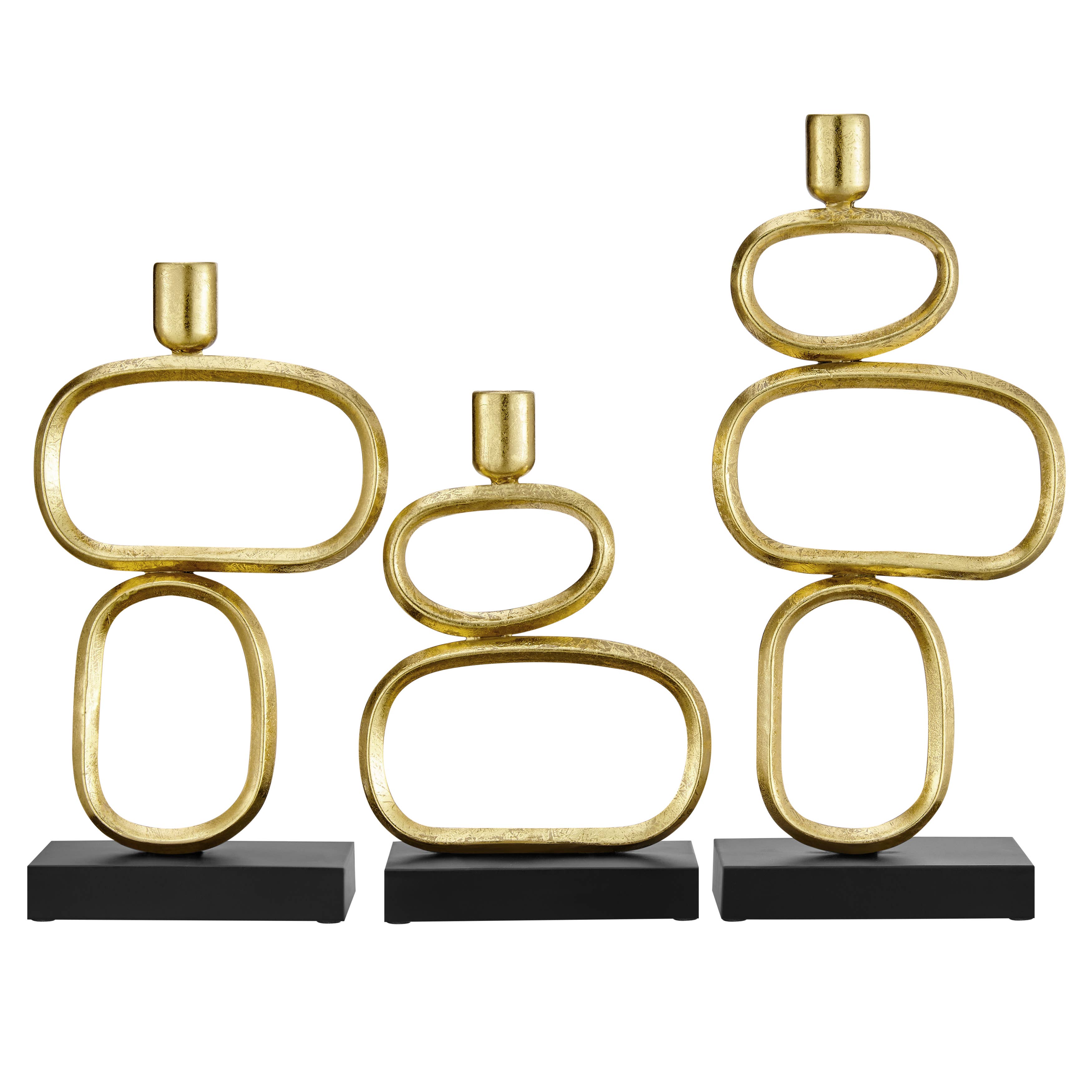 Eduardo Gold and Black Candlestick Candle Holders - Set of 3 - Decor Addict, LLC