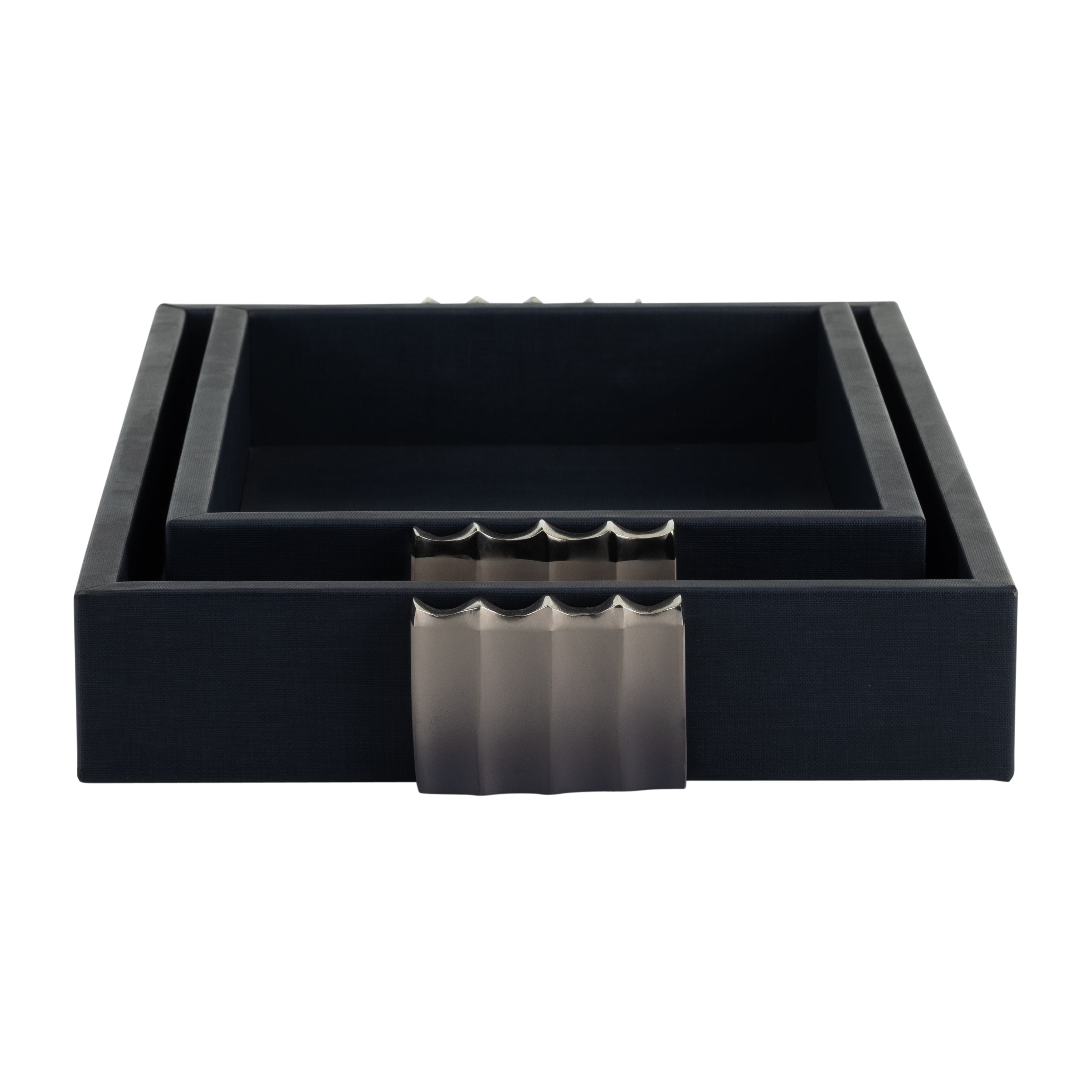 S/2 14/18"l, Wood-leather Trays, Blue/ Ombre - Decor Addict, LLC