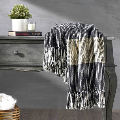 Chunky Tie Dye Throw Blanket I 50"x 70" I Black Mustard - Decor Addict, LLC