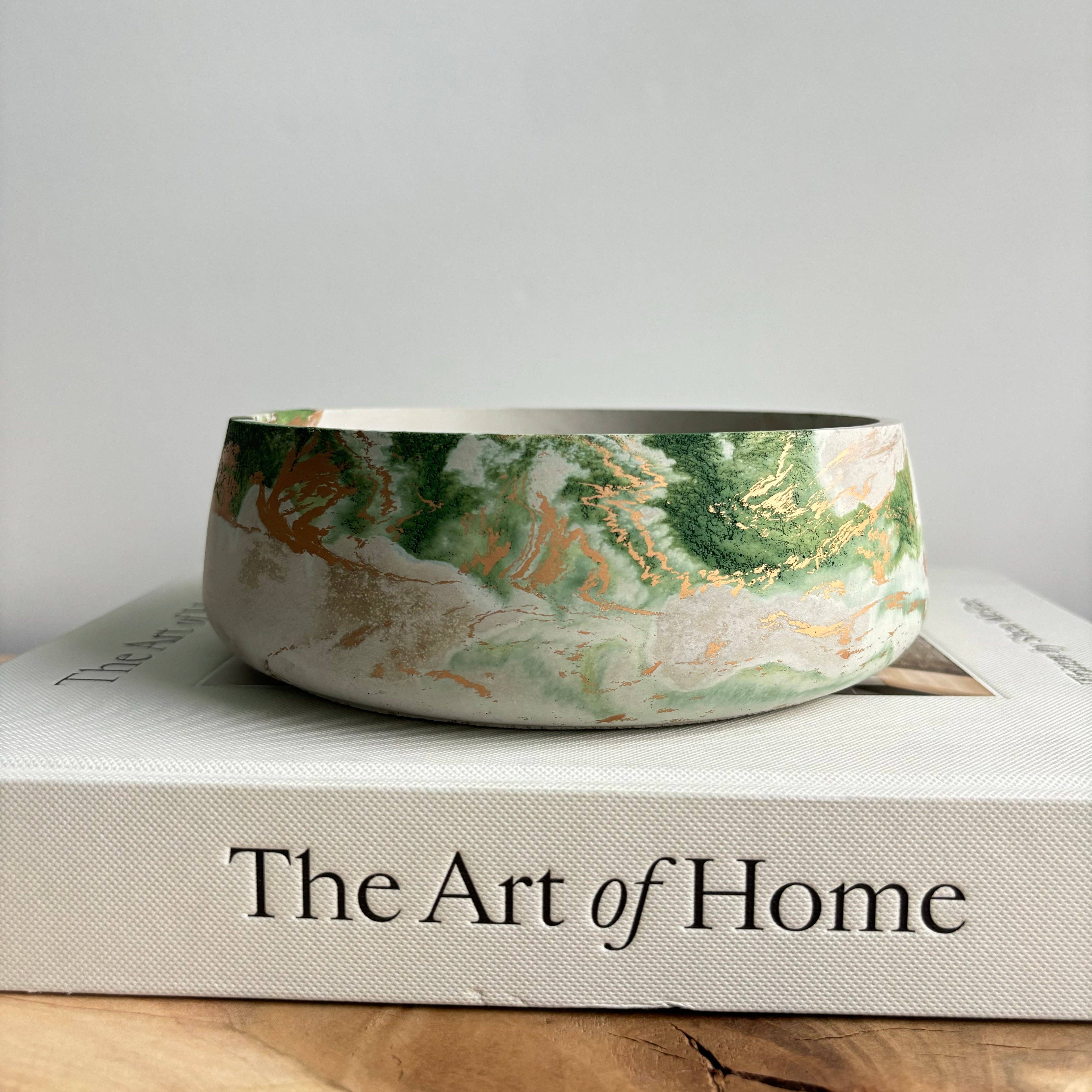 Daza - Decorative Concrete Bowl | Centerpiece Bowl : Green Fusion Marble - Decor Addict, LLC