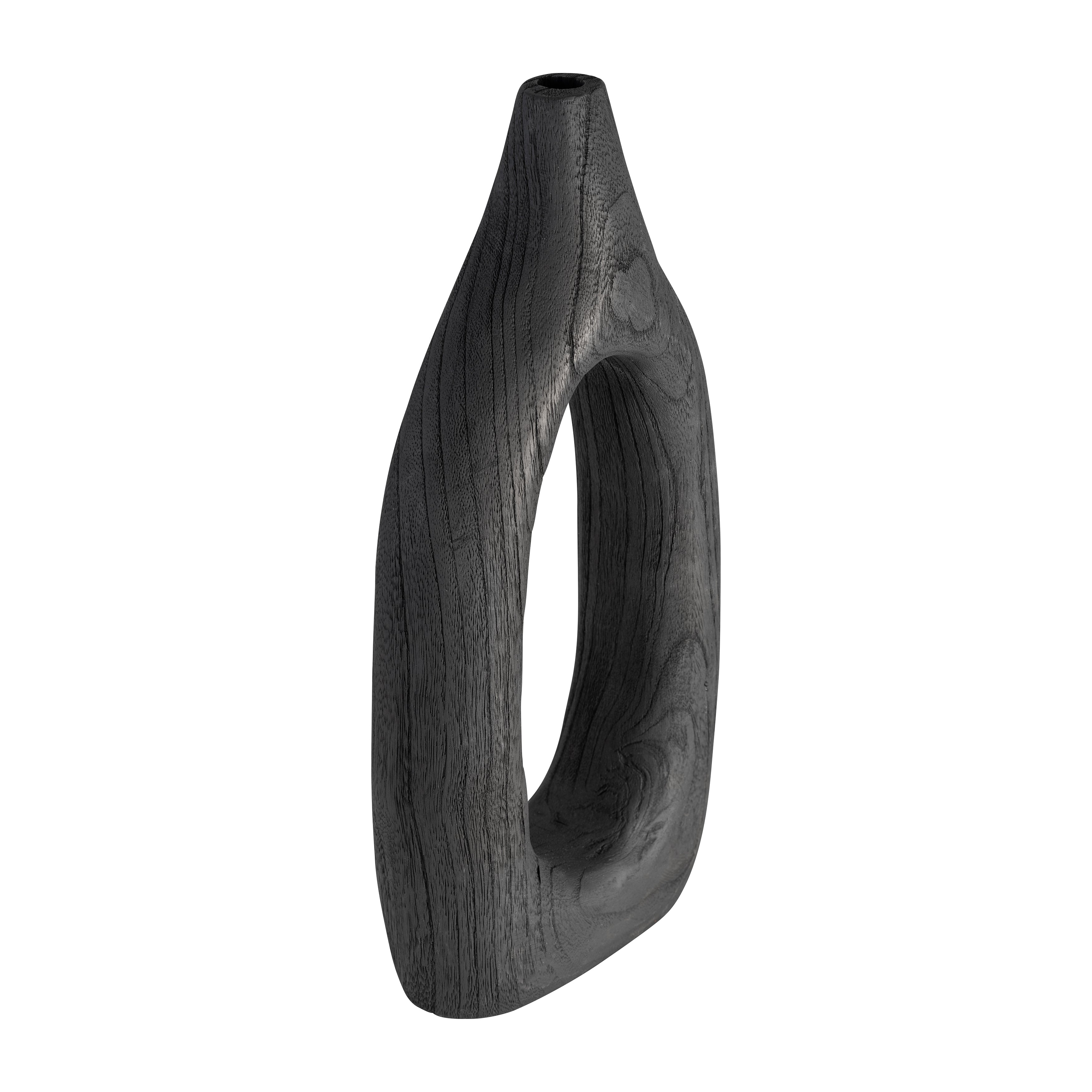 Wood, 14"h Cut-out Vase, Black - Decor Addict, LLC
