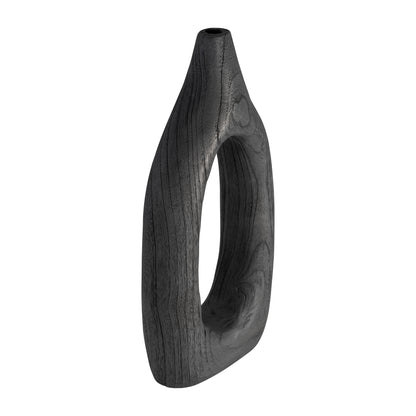 Wood, 14"h Cut-out Vase, Black - Decor Addict, LLC