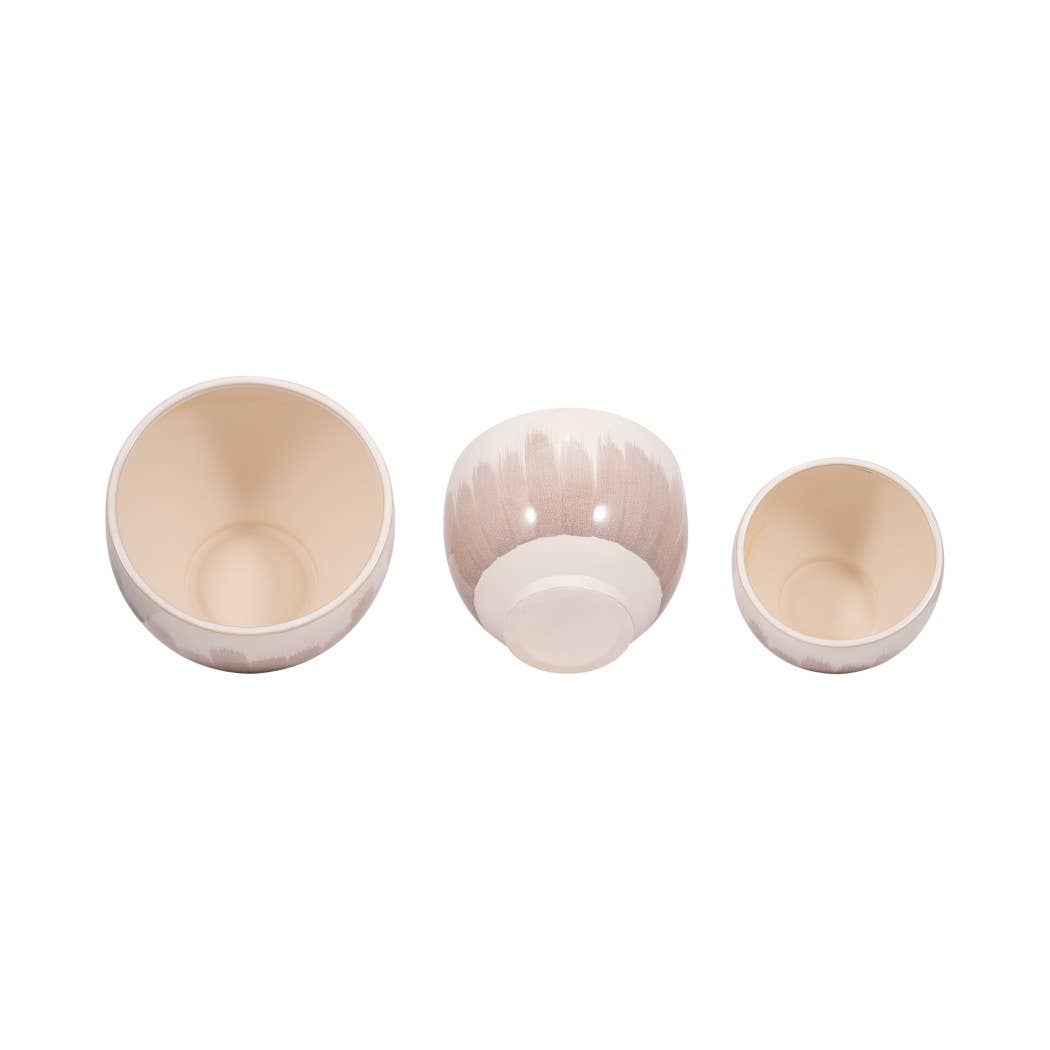 Planters Set of 3 - Tan Ceramic Round Design, 10/12/14 in. - Decor Addict, LLC