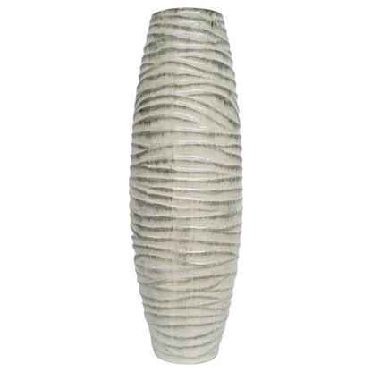Decorative Vase - Gray Ceramic Ribbed Textured Design, 30 in - Decor Addict, LLC