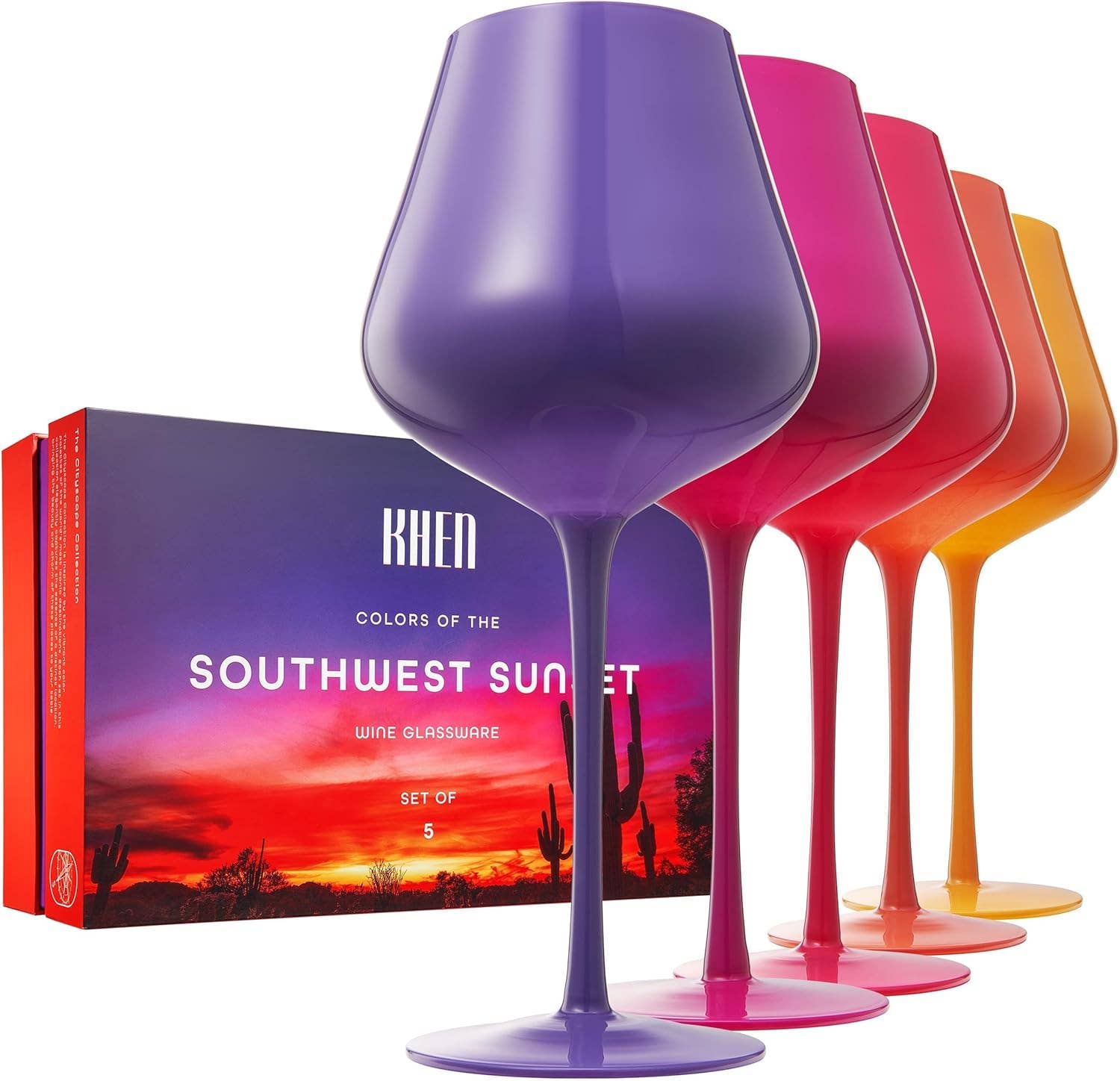 Southwest Sunset Large Colored Wine Glass| Set of 5 | 20 oz - Decor Addict, LLC