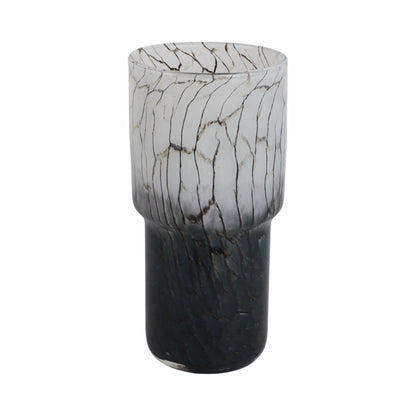 12x6" Abstract Glass Vase With Veining, White/blac - Decor Addict, LLC
