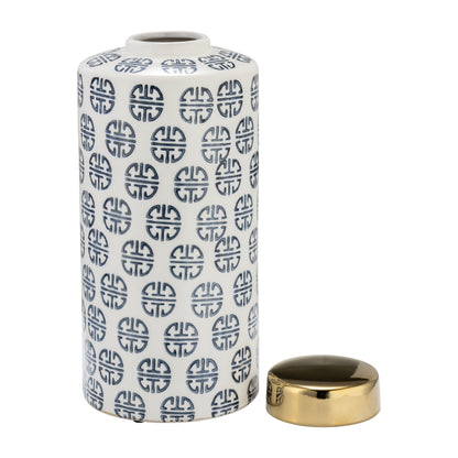 Cer, 13"h Modern Ginger Jar, Navy/white - Decor Addict, LLC