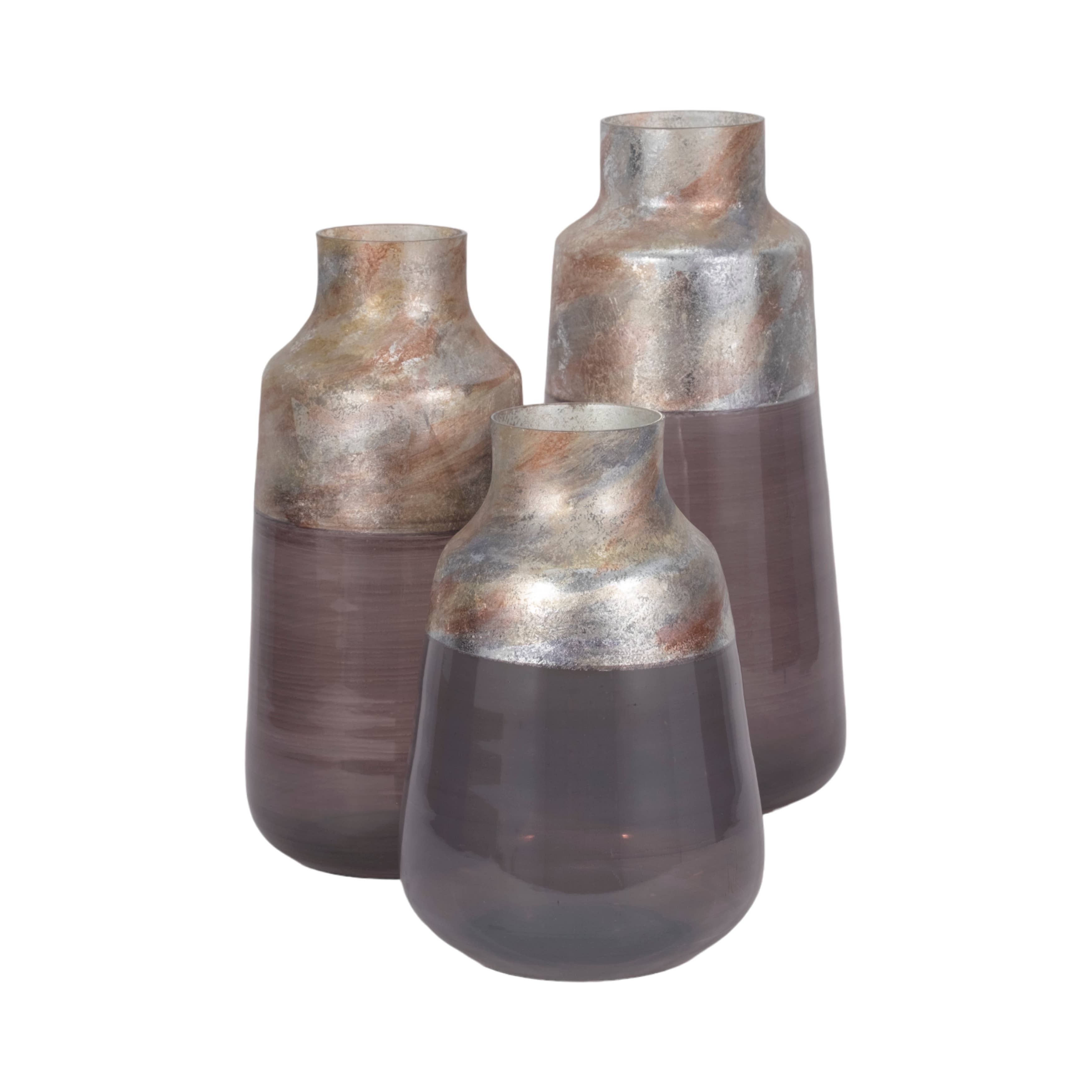 Glass Modern 2-Tone Tapered Body Vase - Gray, 15 in.