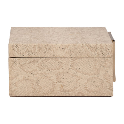 Faux Leather, 8" Square Metallic Box, Nude - Decor Addict, LLC
