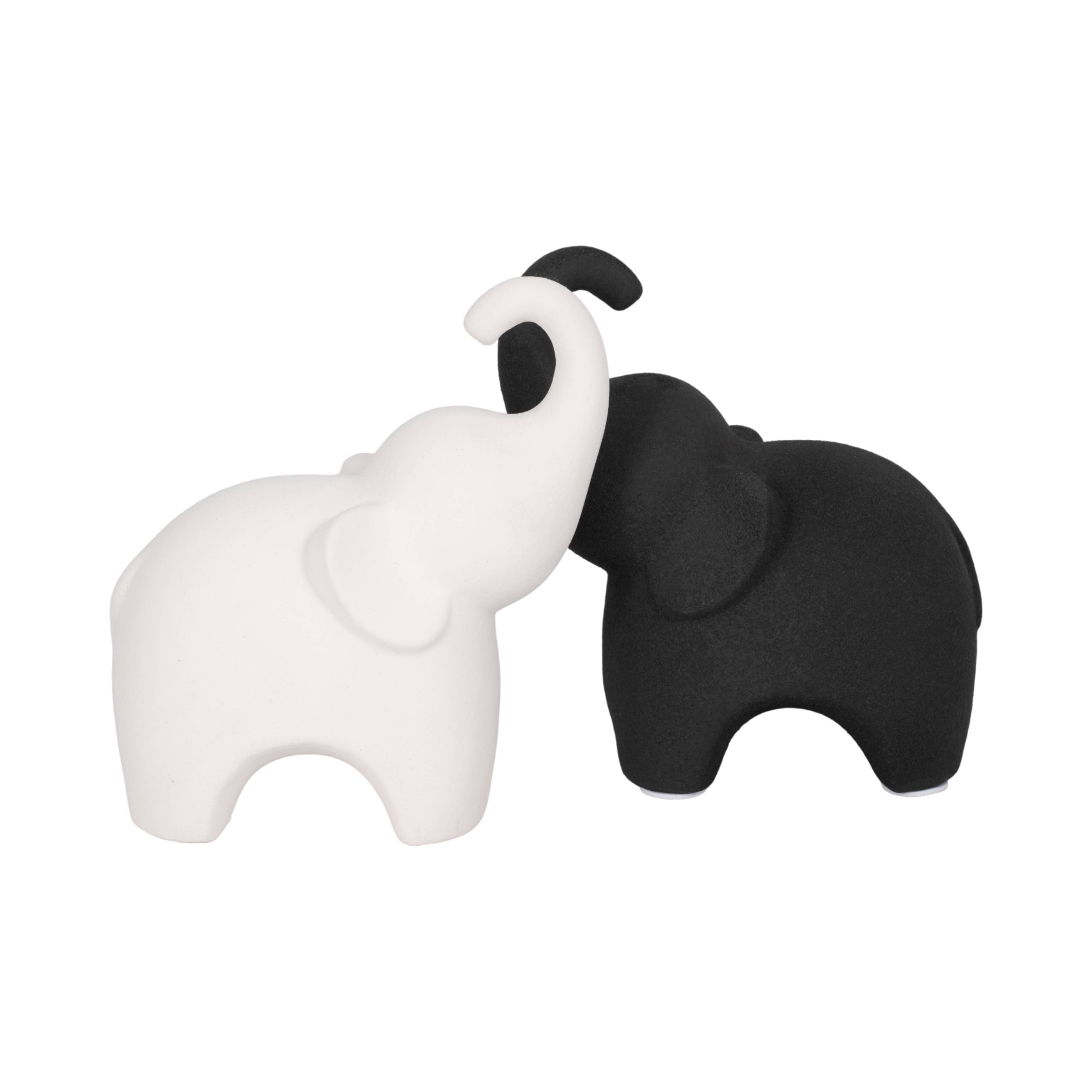 Black 8 in. Porcelain Elephant with Rough Texture Figurine - Decor Addict, LLC