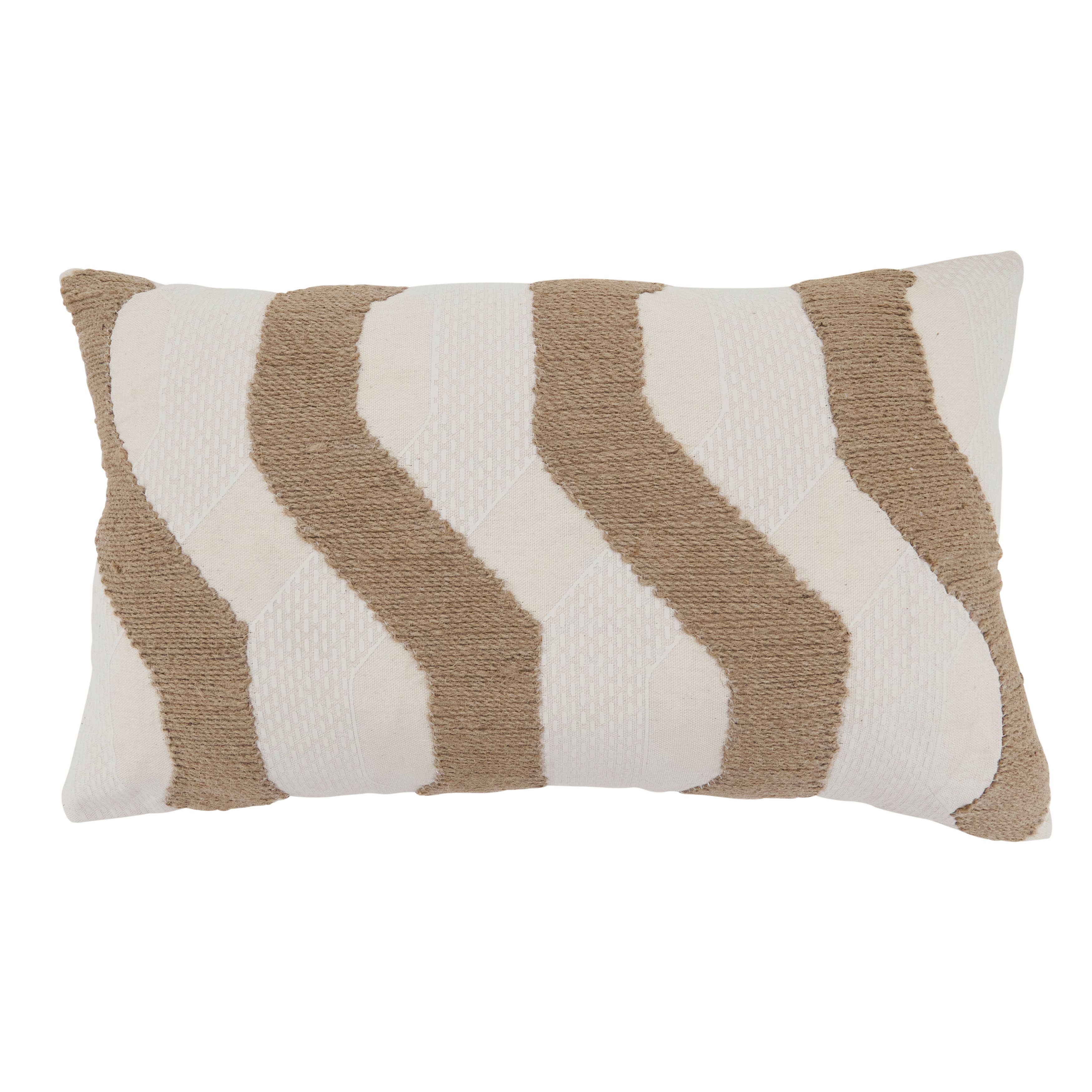 Textured Jute Stripe Throw Pillow: Natural / Down Filled / 20" - Decor Addict, LLC