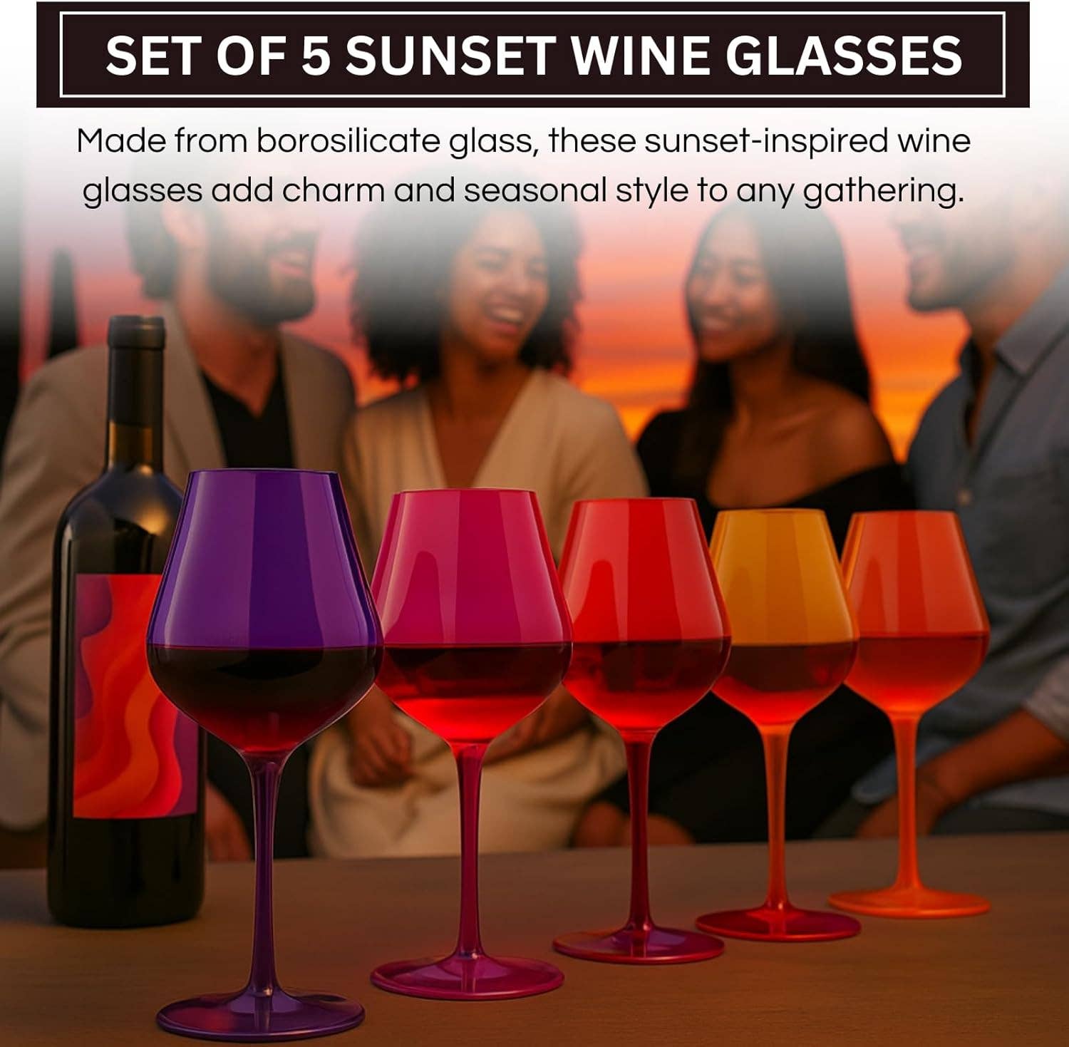 Southwest Sunset Large Colored Wine Glass| Set of 5 | 20 oz - Decor Addict, LLC
