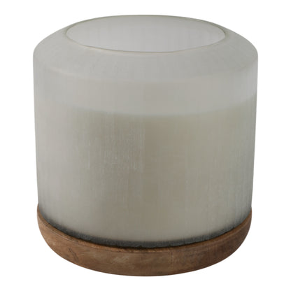 8x8" 105 Oz Starry Sky Wood Base Candle, White/nat - Decor Addict, LLC