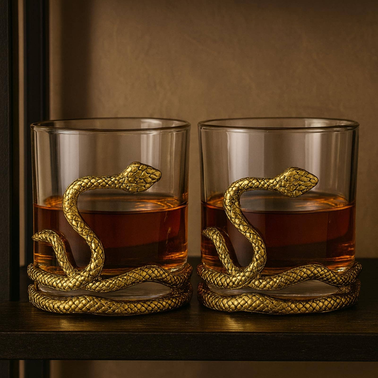Snake Serpent Whiskey Glasses - 2 Glass Set Gold Design - Decor Addict, LLC