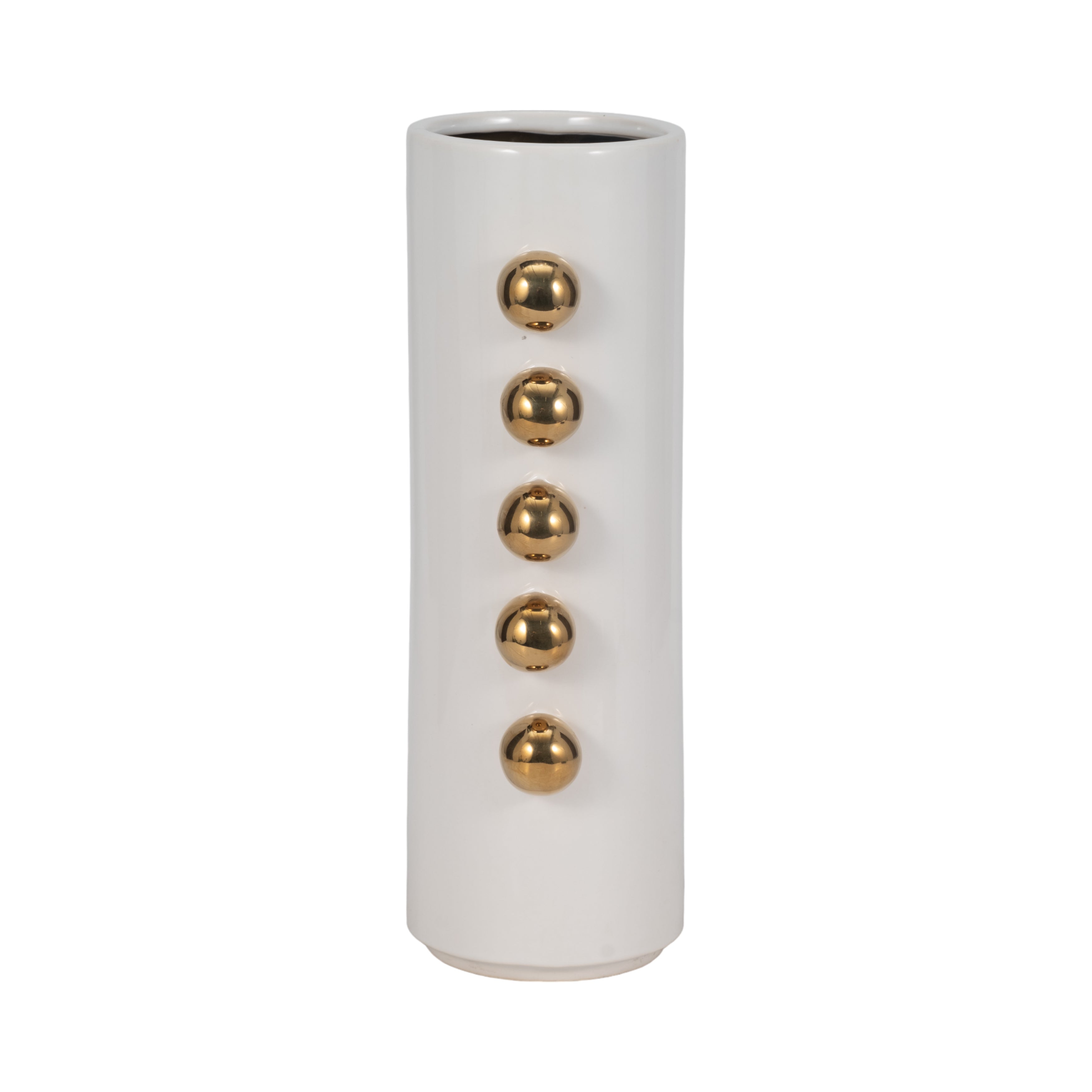 Cer, 16" Vase W/ Side Knobs, White/gold - Decor Addict, LLC