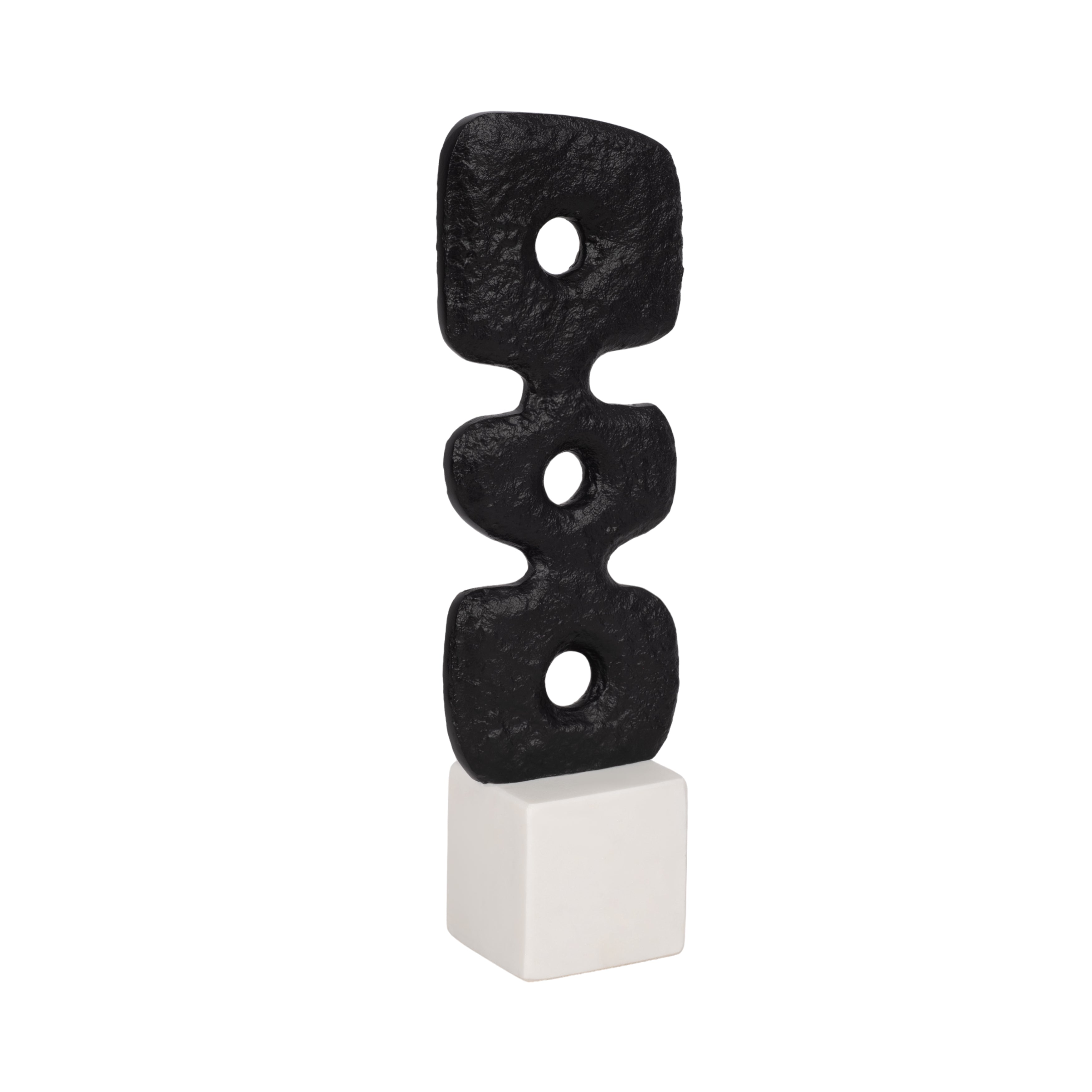 14" Abstract Totem Sculpture  Marble Base, Black/w - Decor Addict, LLC