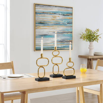 Eduardo Gold and Black Candlestick Candle Holders - Set of 3 - Decor Addict, LLC