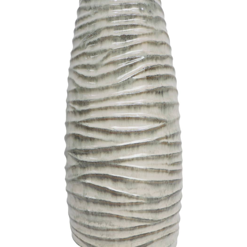 Decorative Vase - Gray Ceramic Ribbed Textured Design, 30 in - Decor Addict, LLC