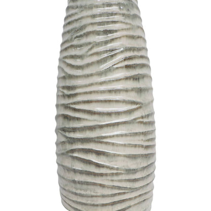 Decorative Vase - Gray Ceramic Ribbed Textured Design, 30 in - Decor Addict, LLC