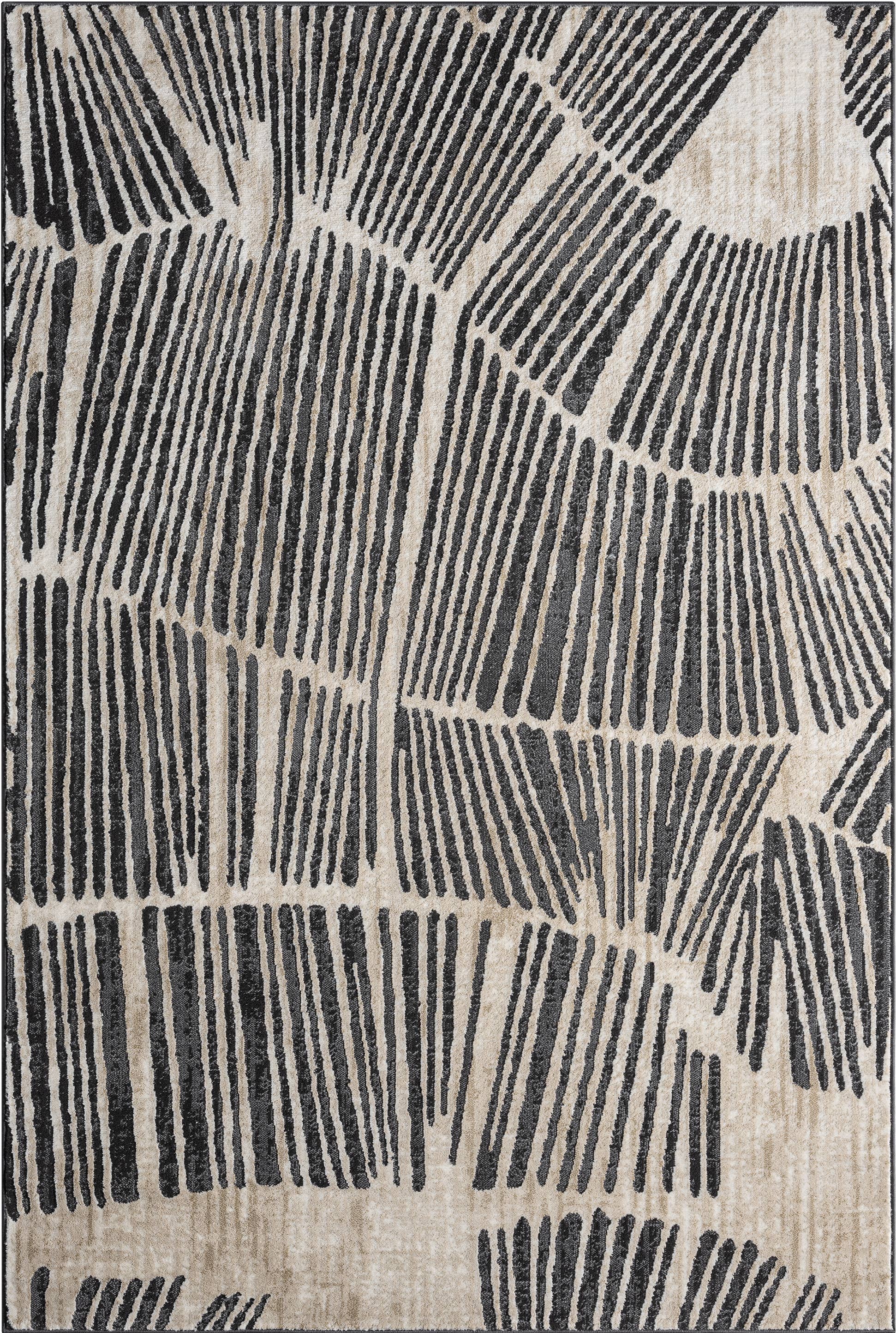 Abani Rugs TER210A Beige Black Wave Contemporary Area Rug: 2' x 3' - Decor Addict, LLC