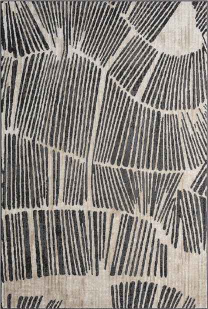 Abani Rugs TER210A Beige Black Wave Contemporary Area Rug: 2' x 3' - Decor Addict, LLC
