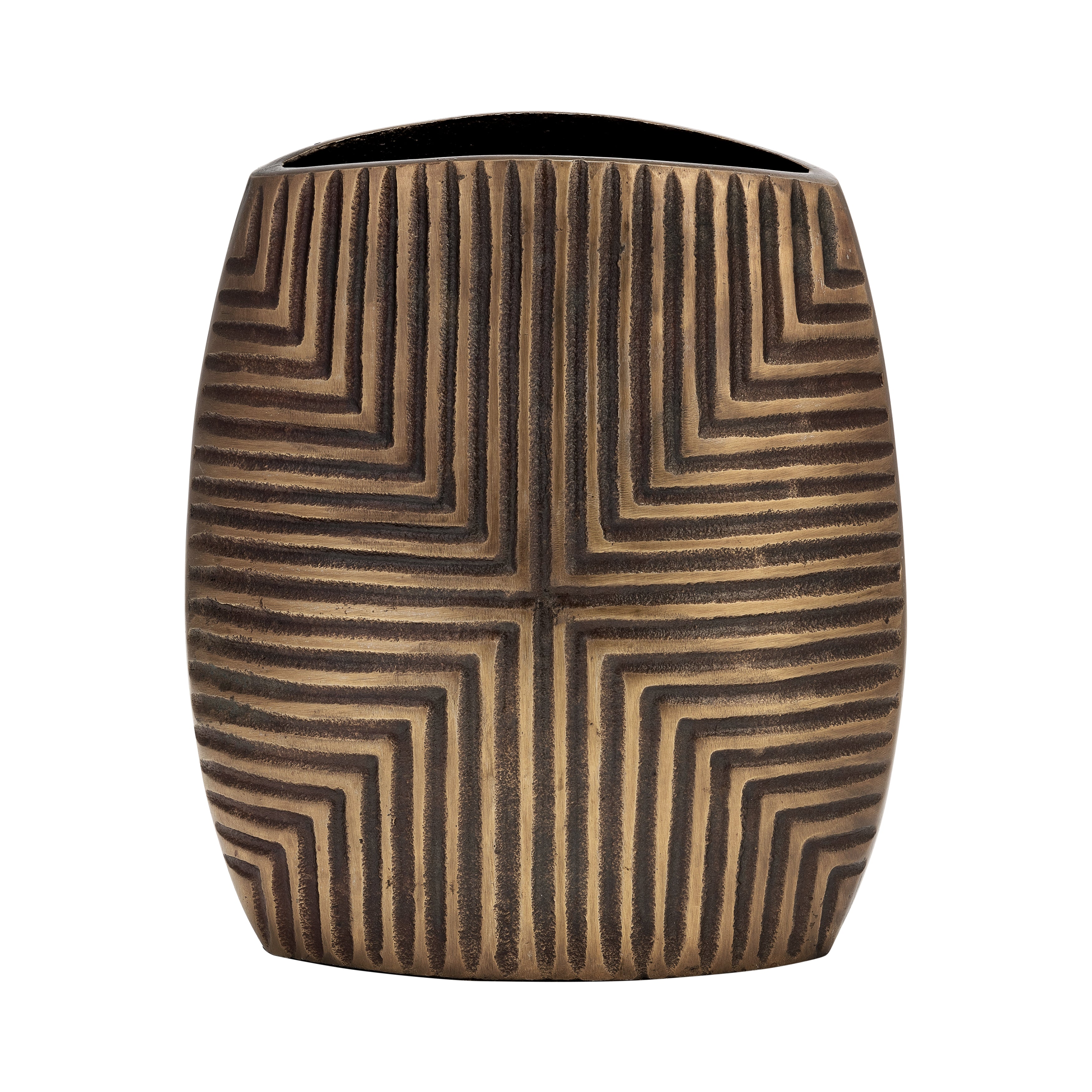 Metal, 10"h Ribbed Vase, Brass Antique - Decor Addict, LLC