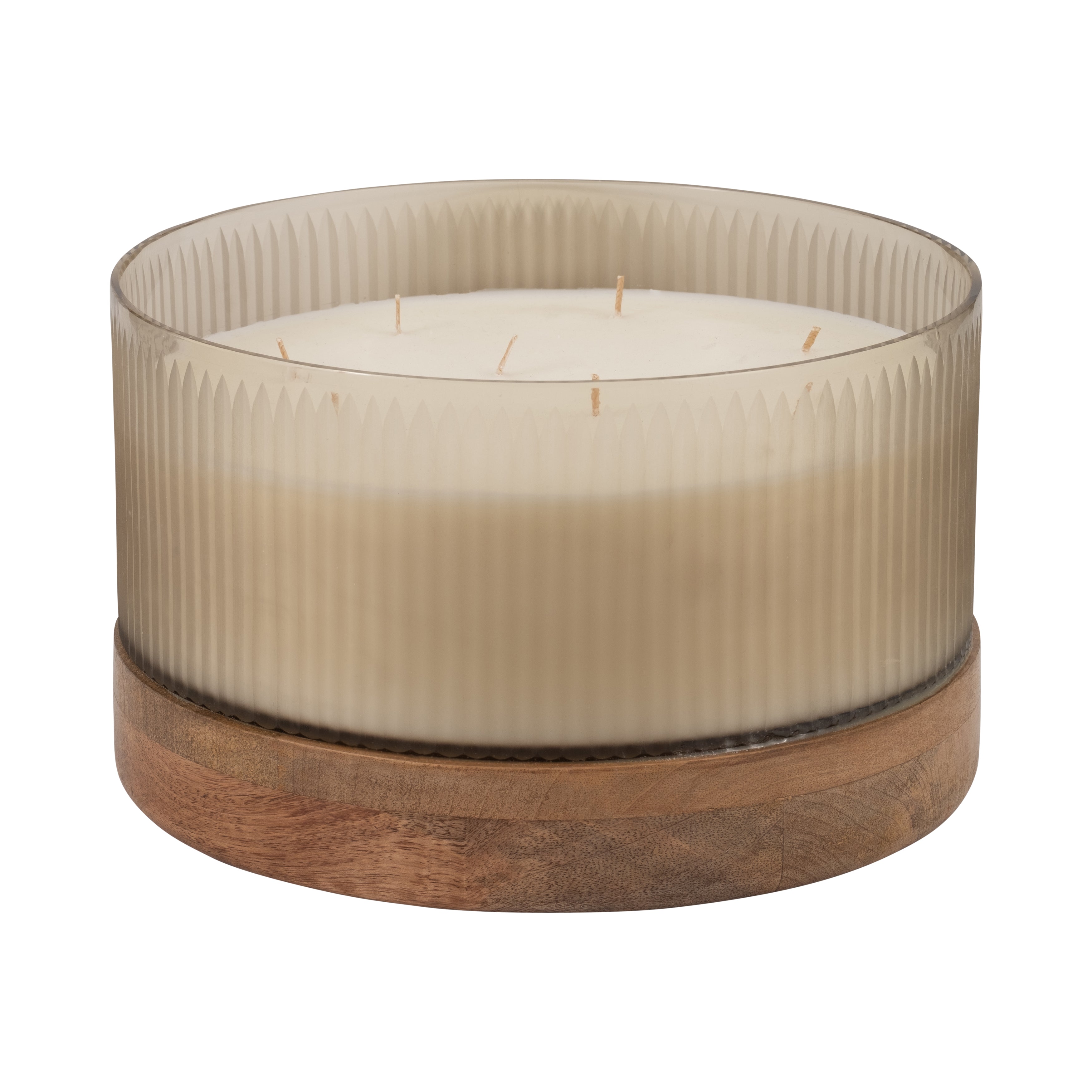 12" 183 Oz Glass Candle W/ Wood Base, Ivory - Decor Addict, LLC