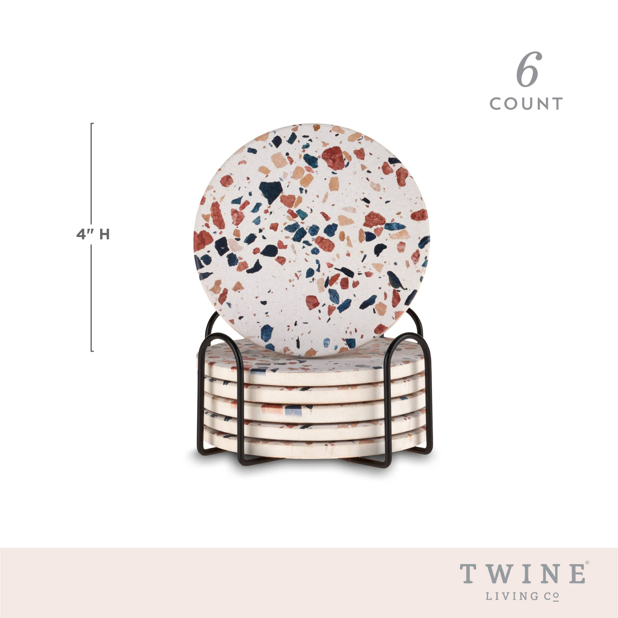 Terrazzo Pattern White Stoneware Coasters w/ Stand -Set of 4 - Decor Addict, LLC